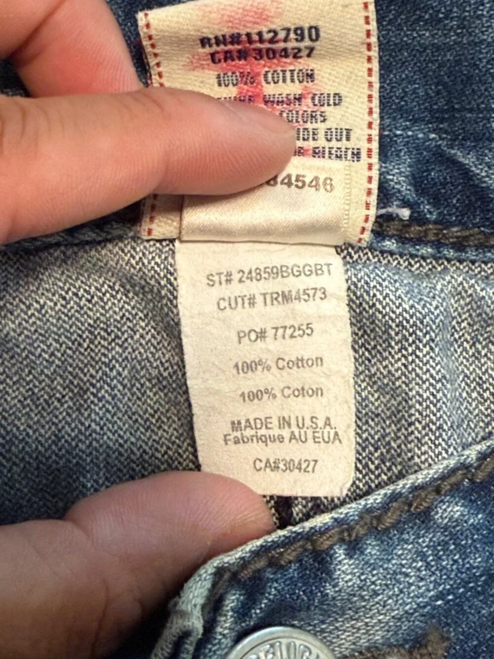 True Religion Mens Ricky Giant Big T Jeans Distressed Light Wash Denim SZ 33